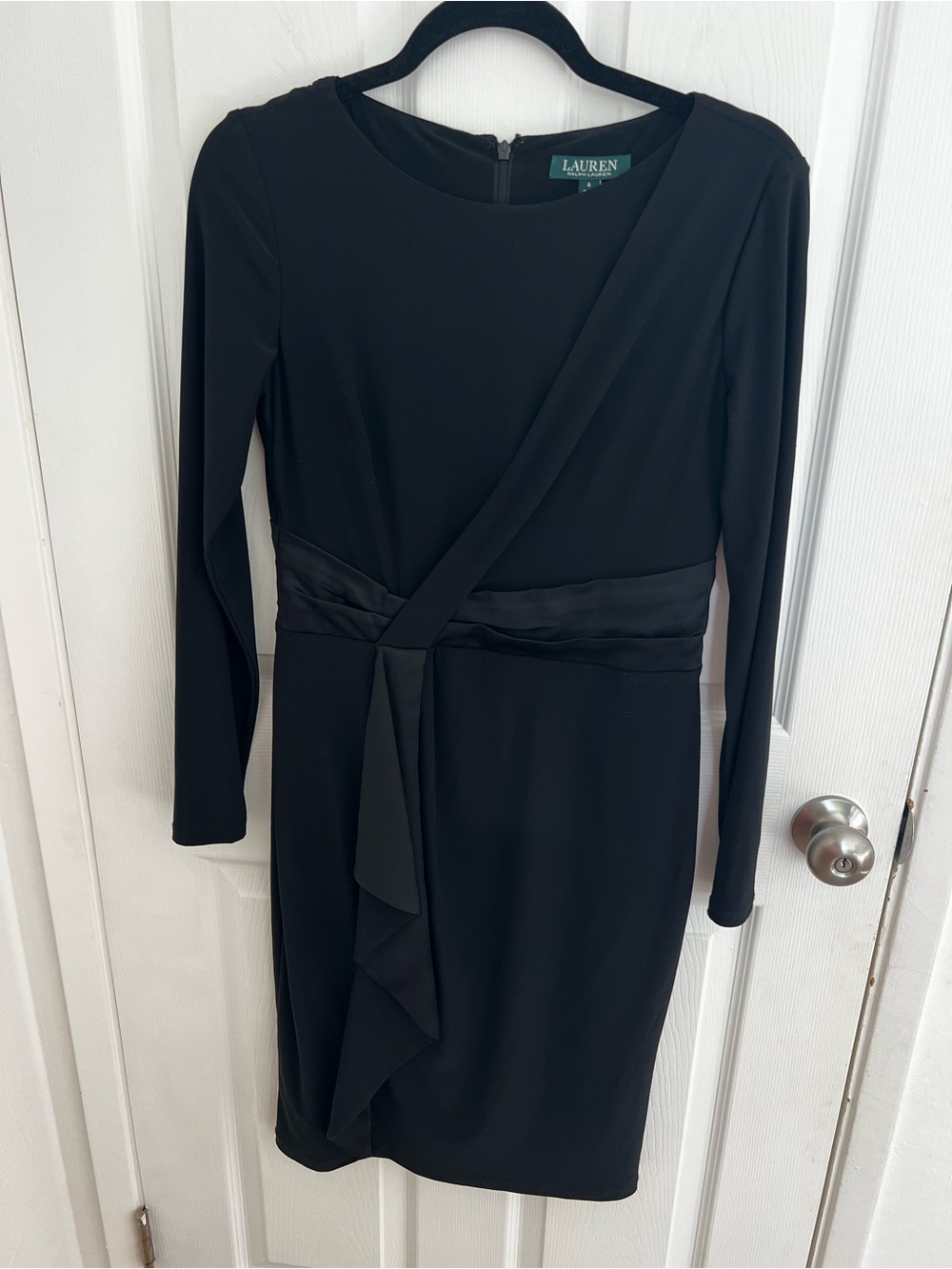 Ralph Lauren Black Long-Sleeve Midi Wrap-Detail Dress‎